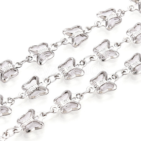 Brass Glass Butterfly Charm Link Chains CHC-T018-11B-P-1