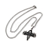 304 Stainless Steel Viking Deer Skull Cross Pendant Twisted Chain Necklaces for Men NJEW-S440-04AS-2