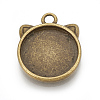 Tibetan Style Alloy Kitten Pendant Cabochon Settings TIBEP-R358-01AB-NR-1