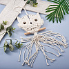 Crafans Owl Cotton Rope & Wood Beads Wind Chime Pendant HJEW-CF0001-05-4