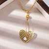 304 Stainless Steel & Plastic Imitation Pearl Mesh Heart Pendant Necklaces for Women NJEW-U032-10G-3