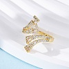 Brass Micro Pave Clear Cubic Zirconia Cuff Rings for Women RJEW-U043-11G-3