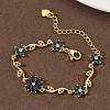 Brass Micro Pave Cubic Zirconia Flower & Leaf Link Chain Bracelets for Women BJEW-G764-03G-5