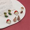 4 Pairs Santa Claus & Boot & Christmas Tree Printed Wood Stud Earrings EJEW-OY001-03-4