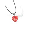 Luminous Heart with Paillette Inside Pendant Black Wax Cord Necklaces FS-WGF75A0-09-2