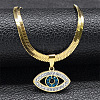 304 Stainless Steel Rhinestone Snake Chain Evil Eye Pendant Necklaces NJEW-K273-02G-1