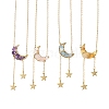 4Pcs 4 Styles Natural Aquamarine & Rose Quartz & Topaz Jade & Amethyst Chip Beads Moon Pendant Brass Cable Chain Necklaces for Women NJEW-TA00257-2
