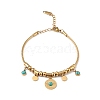 Synthetic Turquoise Flat Round Charm Bracelet BJEW-G669-02G-1
