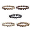 Natural Wood Round Beaded Stretch Bracelet with Synthetic Hematite BJEW-JB08154-1