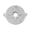 Rack Plating Brass Micro Pave Clear Cubic Zirconia Flat Round with Hollow Star Connector Charms KK-A234-082P-1