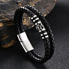 Stainless Steel Skull Beaded Leather Double Layer Multi-strand Bracelet SKUL-PW0004-26E-01-1