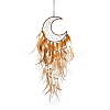 Moon Woven Web/Net with Feather Hanging Ornaments HJEW-G025-09B-1