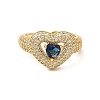 Cubic Zirconia Heart Open Cuff Ring RJEW-I092-01-2