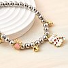 Brass Enamel Round Beads Charm Bracelets for Women BJEW-D317-11C-PG-2