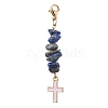 5Pcs 5 Style Natural Mixed Gemstone Chips & Alloy Enamel Cross Pendant Decorations HJEW-JM01793-S-3