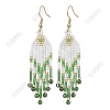 Woven Seed Beads & Natural Fuchsite Tassel Dangle Earrings EJEW-FS00066-1
