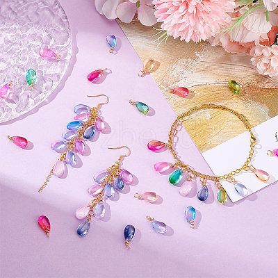 100Pcs 10 Colors Gradient Color Glass Pendants PALLOY-PH01757-1