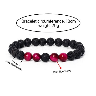 8MM Round Dyed Natural Tiger Eye and Lava Rock Yoga Beaded Stretch Bracelets ZG6546-1-1
