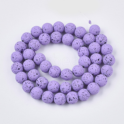 Spray Painted Natural Lava Rock Beads Strands G-N0324-B-06-1