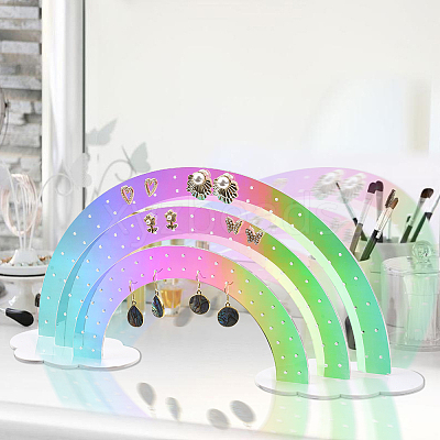 Laser Style Rainbow Shaped Acrylic Earring Organizer Display Stands AJEW-WH20020-150-1