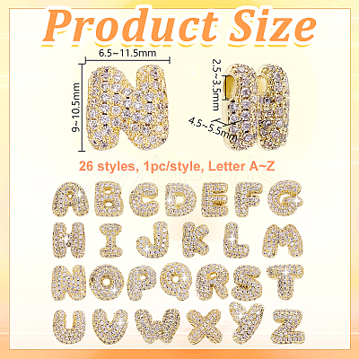 26Pcs 26 Styles Brass Micro Pave Cubic Zirconia Beads KK-GA0002-50-1