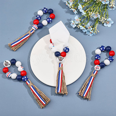 Independence Day Wood Bead Napkin Rings AJEW-FH0003-52-1