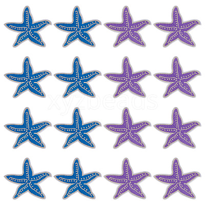 16Pcs 2 Colors Starfish Self Adhesive Computerized Embroidery Cloth Iron on/Sew on Patches DIY-FG0008-18-1