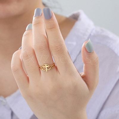 Double Heart with Cross 304 Stainless Steel Adjustable Ring for Women LS-RJEW-B035-06G-1