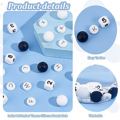 56Pcs Letter & Number Theme Silicone Beads Sets SIL-PH0001-32-1
