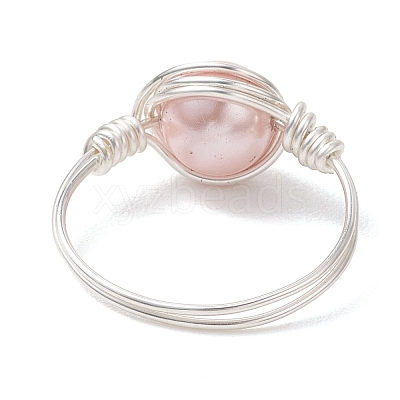 2Pcs Copper Wire Wrapped Shell Pearl Round Bead Finger Rings RJEW-JR00973-1