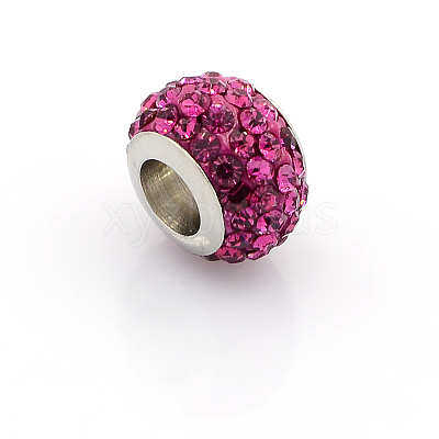 304 Stainless Steel Polymer Clay Rhinestone European Beads CPDL-J015-23-1