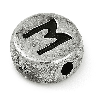 925 Sterling Silver Flat Round with Letter Beads STER-G044-01AS-M-1