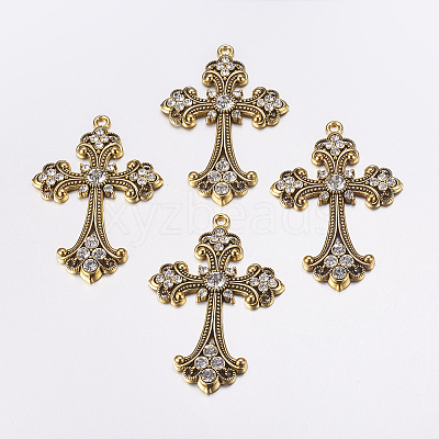 Alloy Rhinestone Cross Big Pendants LS-ALRI-1475-AG-RS-1
