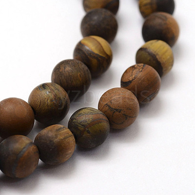 Frosted Natural Tiger Eye Beads Strands X-G-F364-18-6mm-1