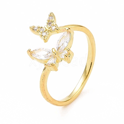 Clear Cubic Zirconia Butterfly Open Cuff Ring X-RJEW-B028-26G-1
