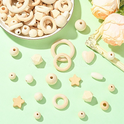 110Pcs 12 Styles Unfinished Wood Beads WOOD-YW0001-82-1
