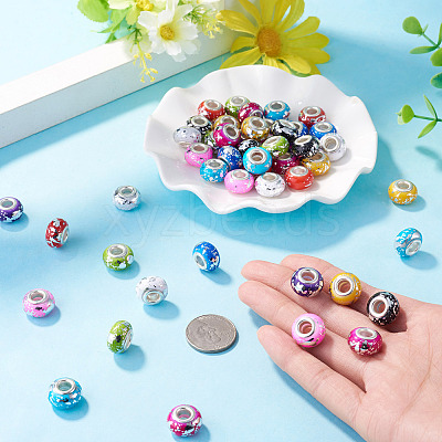 50Pcs 10 Colors Opaque Resin Rondelle European Beads RESI-TA0005-47-1