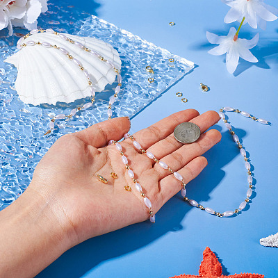 DIY Plastic Pearl Oval Beaded Brass Link Chain Bracelet Necklace Making Kits DIY-TA0009-62-1