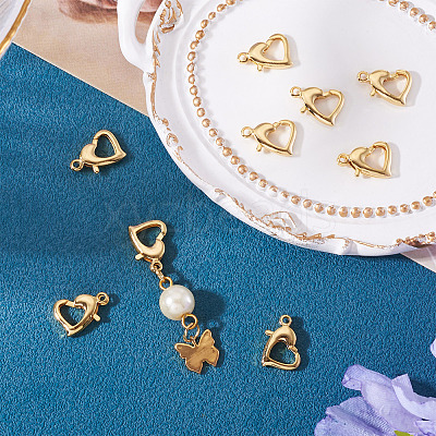 8Pcs Brass Heart Lobster Claw Clasps KK-TA0002-69-1