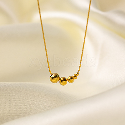 304 Stainless Steel Round Graduated Beaded Pendant Necklaces for Women WG0AAA5-01-1