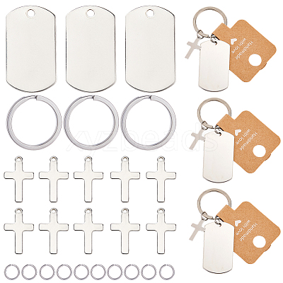 DIY Rectangle & Cross Blank 201 Stainless Steel Keychain Making Kits DIY-SP0002-27A-1