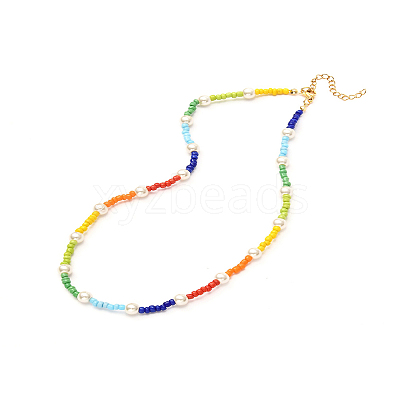 Glass Seed & Glass Pearl Beaded Necklace for Girl Women X1-NJEW-TA00007-1