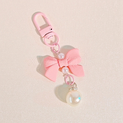Macaron Color Plastic Bowknot and Round Pendant Keychain PW-WG57865-01-1