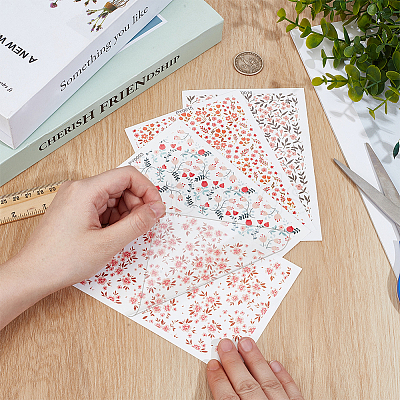 4Pcs 4 Styles Flower Pattern Ceramics Clay Water Transfer Paper DIY-PH0030-31-1