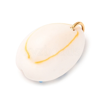 Printed Natural Cowrie Shell Pendants STAS-Z168-03G-06-1