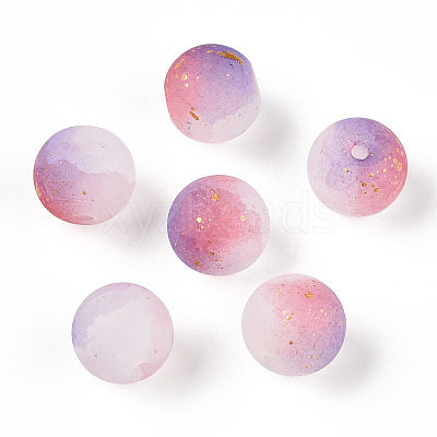 Frosted Baking Paint Crackle Glass Beads with Glitter Powder DGLA-T004-6mm-01D-1