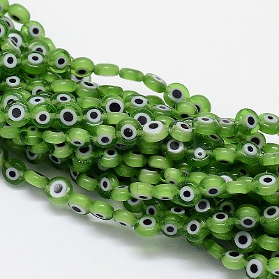 Handmade Evil Eye Lampwork Flat Round Bead Strands LAMP-L058-6mm-02-1