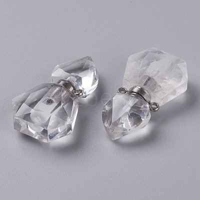 Hexagon Natural Quartz Crystal Perfume Bottle Pendants G-H241-03E-P-1