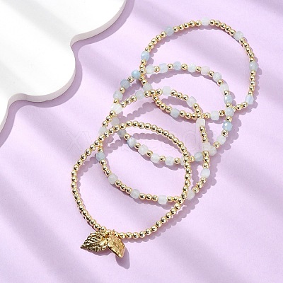 4Pcs 4 Styles Adjustable Natural Aquamarine & Synthetic Hematite Bead Bracelets BJEW-JB14151-02-1