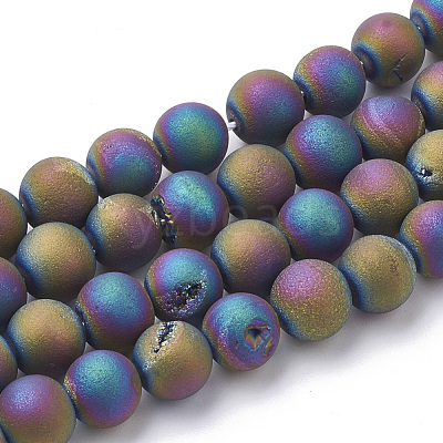 Electroplate Natural Druzy Geode Weathered Agate Beads Strands G-S284-6mm-04-1